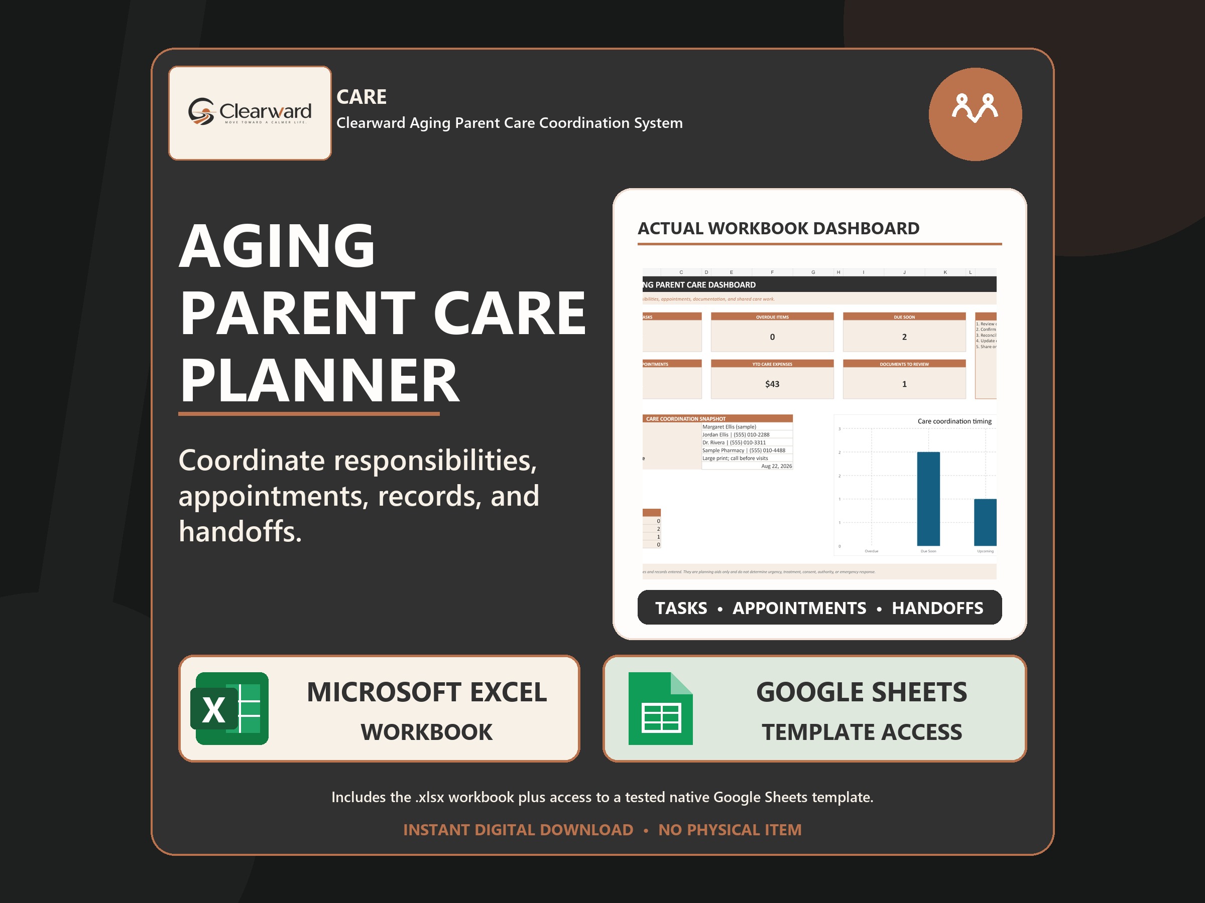 Clearward Aging Parent Care Coordination spreadsheet system overview