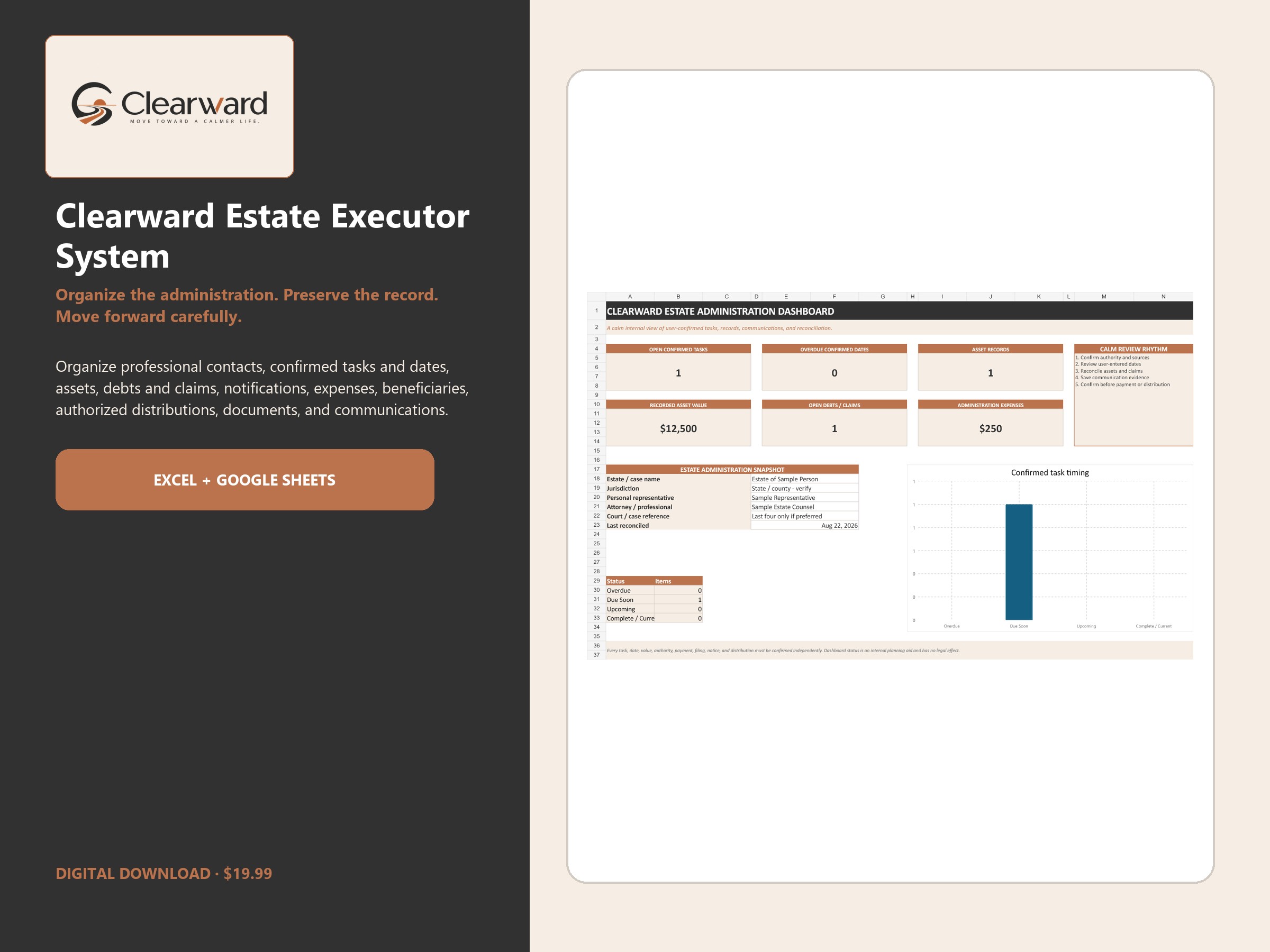 Clearward Estate Executor spreadsheet system overview