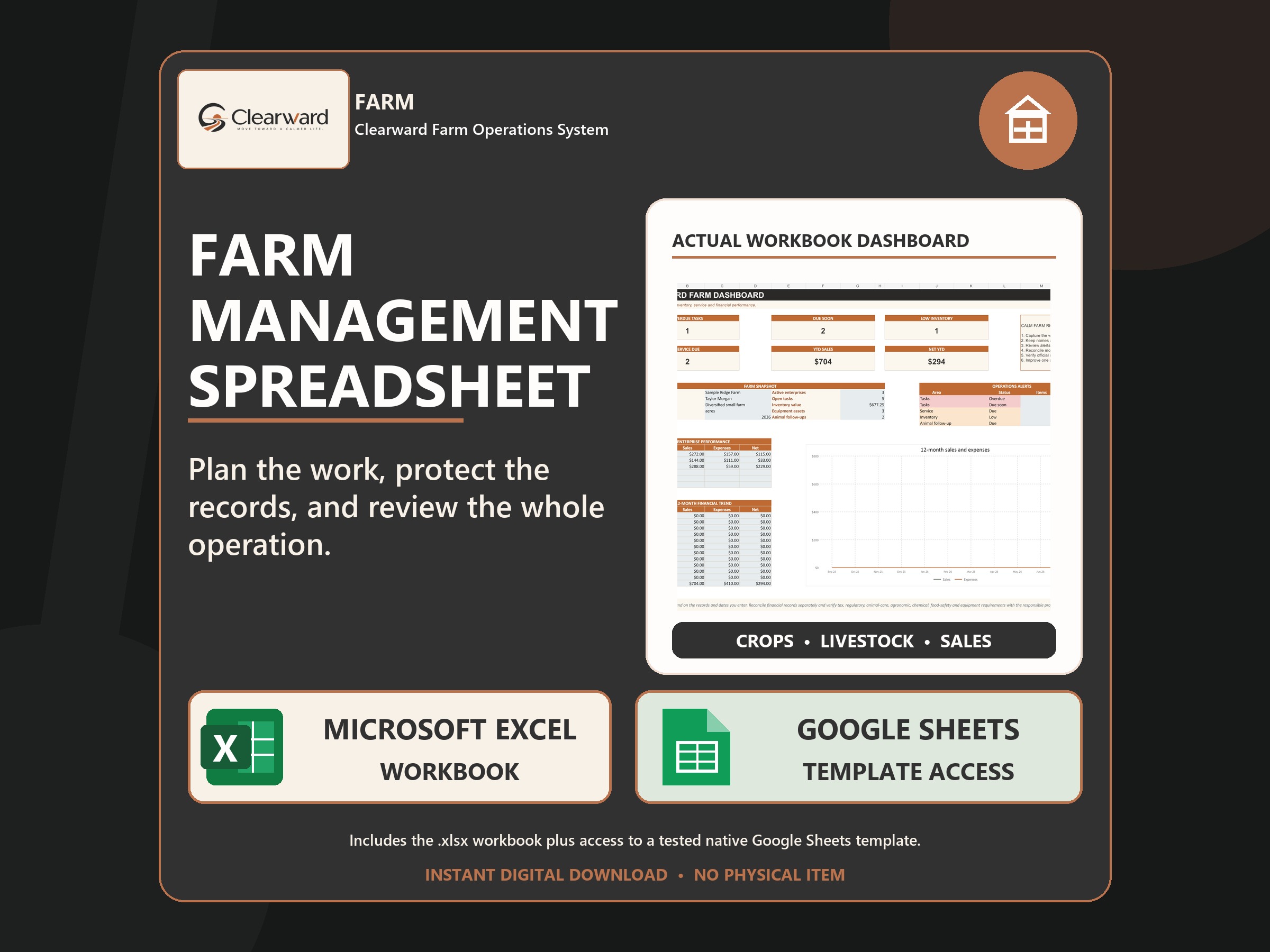 Clearward Farm Operations digital spreadsheet system overview