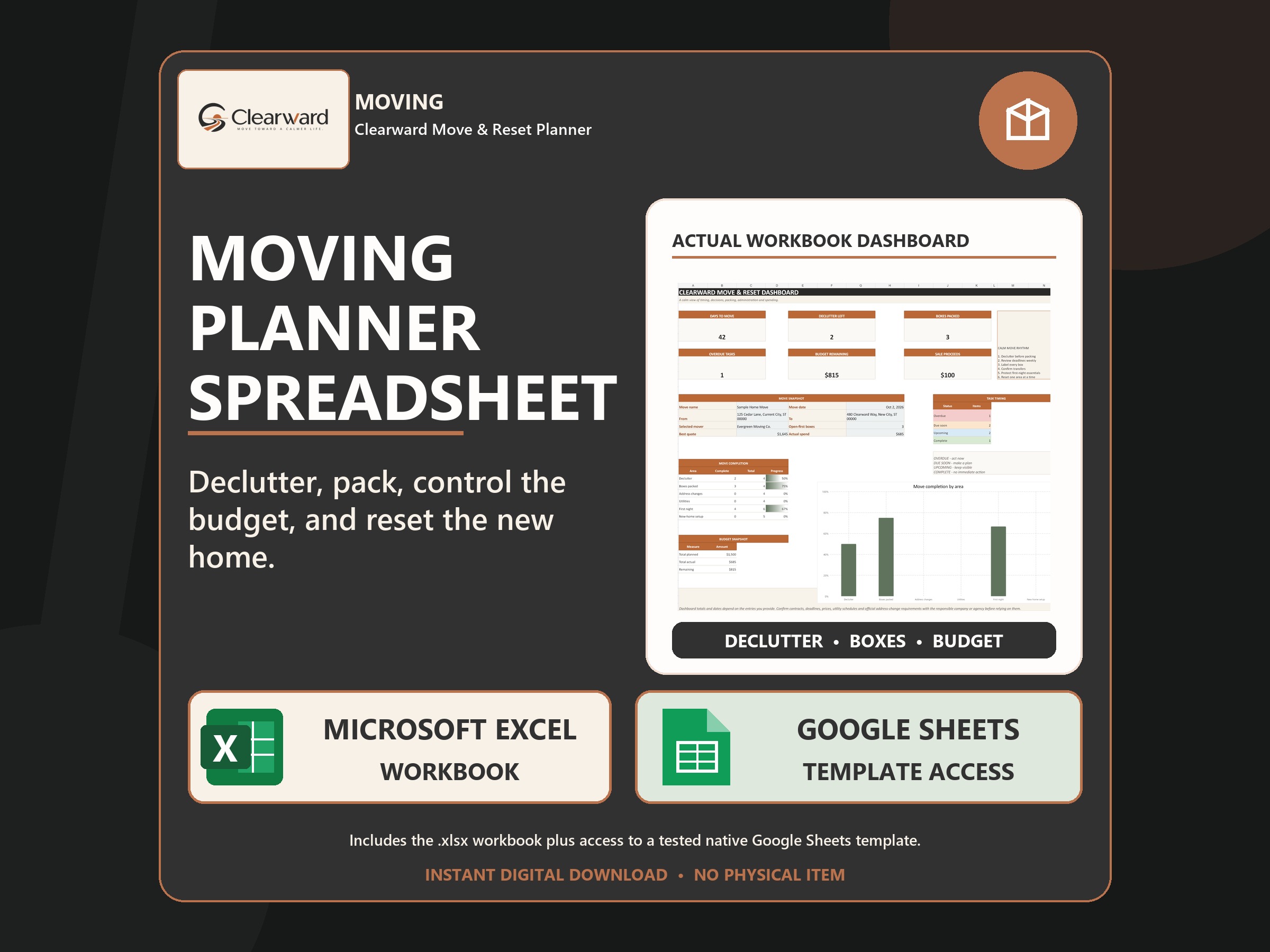 Clearward Move and Reset digital moving planner overview