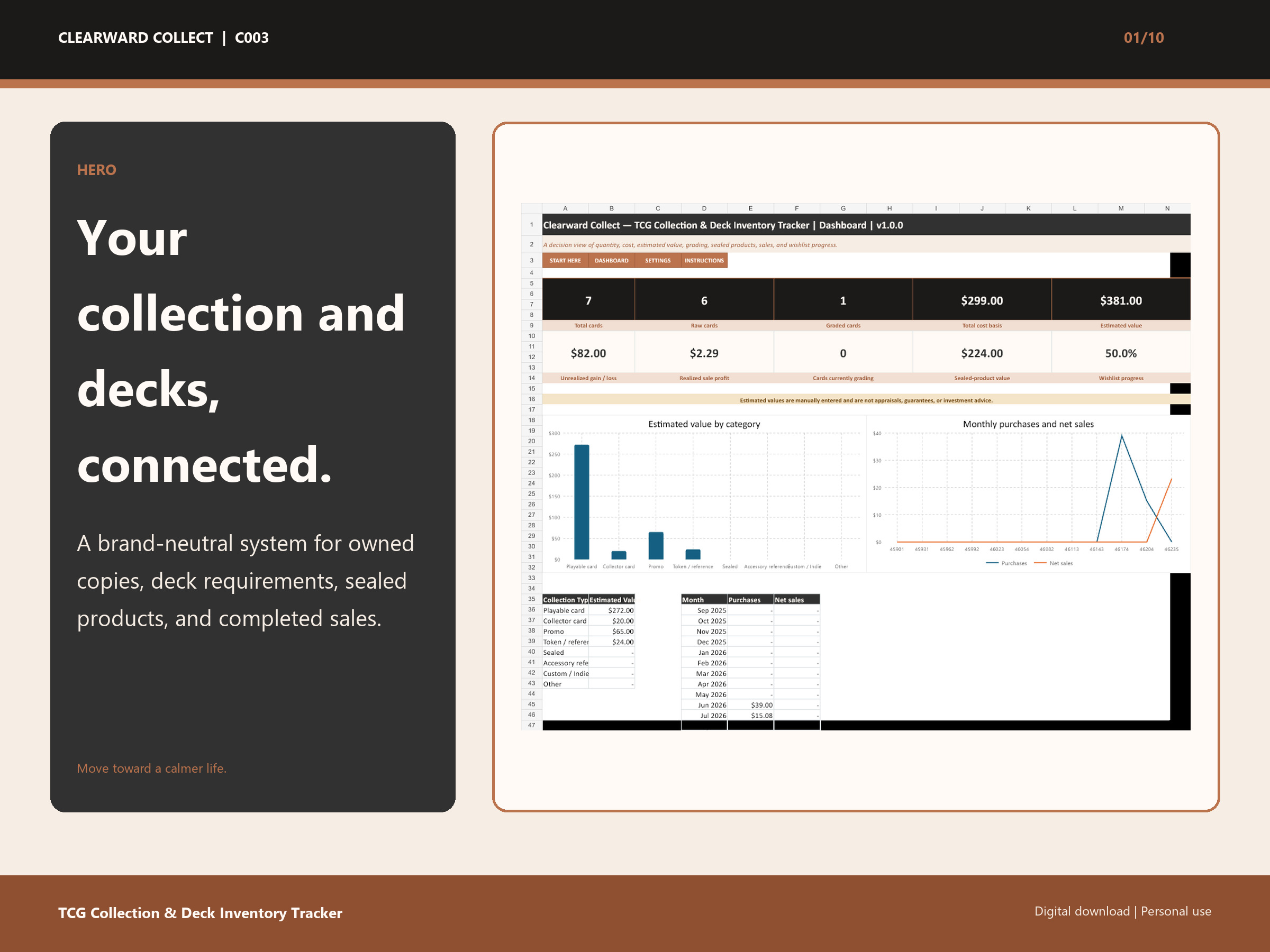 Clearward Collect TCG Collection and Deck Tracker workbook and dashboard preview
